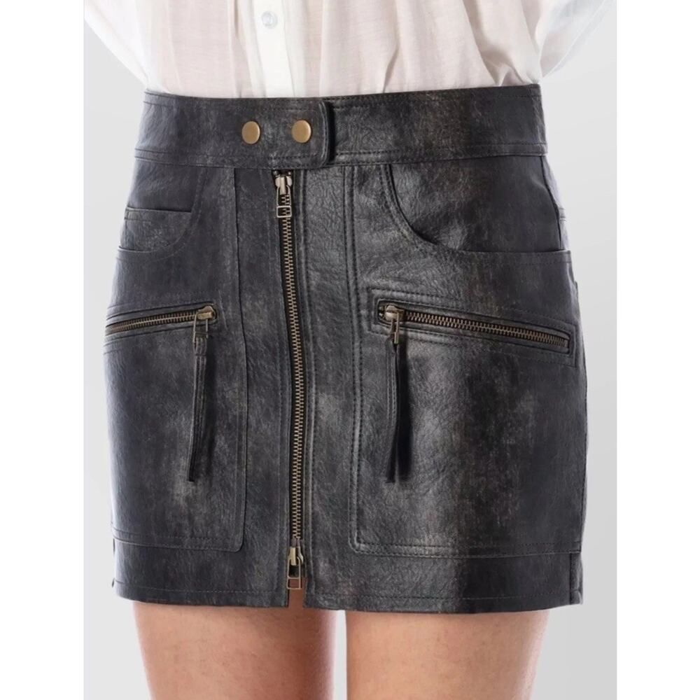 NWT Isabel Marant Etoile Claudine Faux Leather Mini Skirt Faded Black 34 US 2